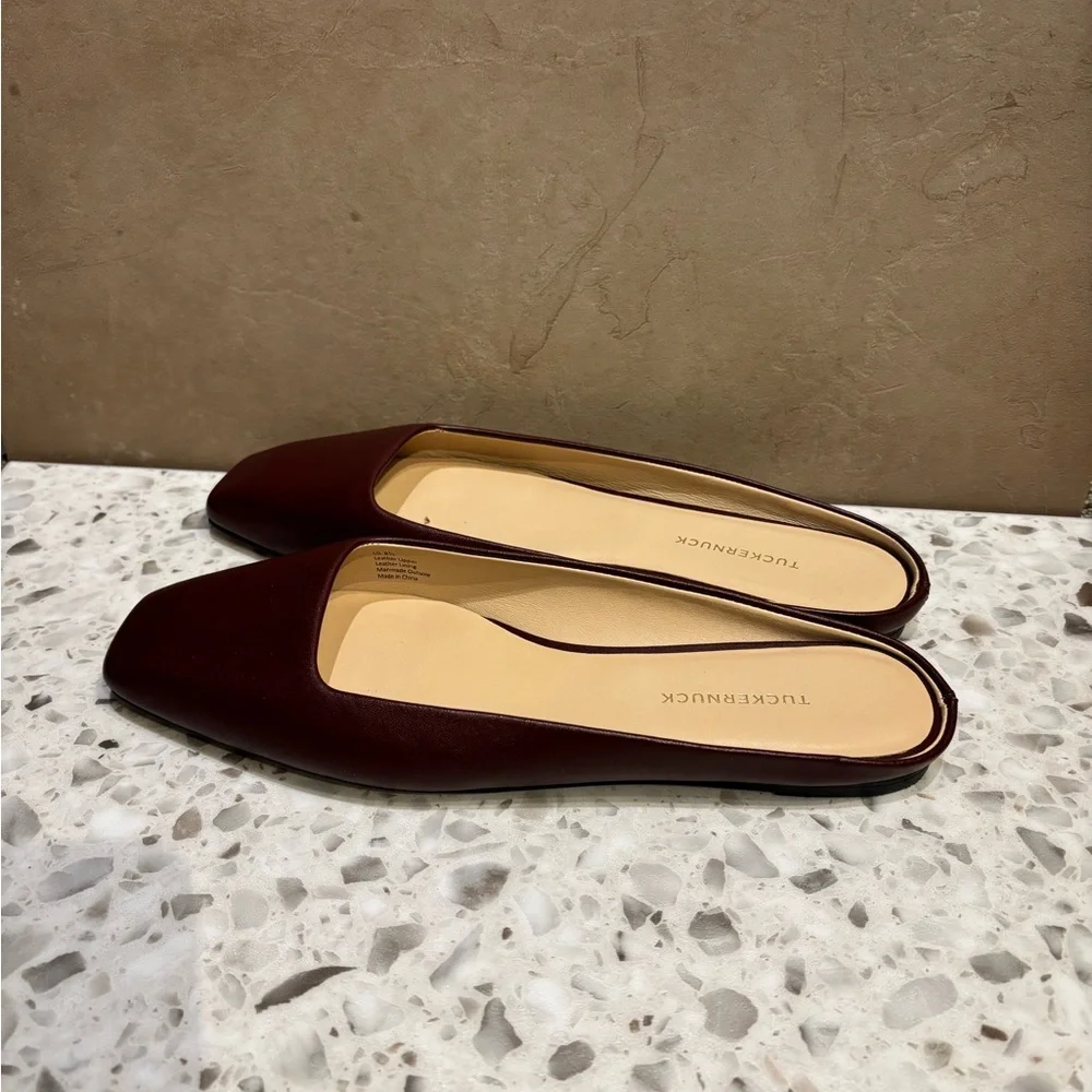 Tuckernuck Burgundy Leather Square-Toe Flats - Picture 2 of 3